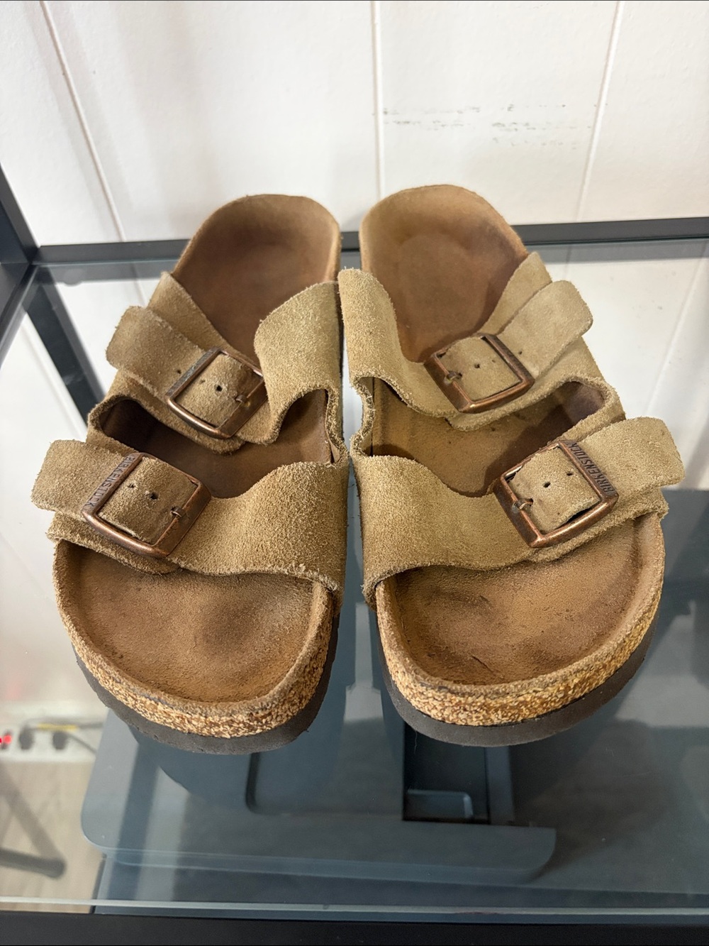 Birkenstock Men’s Double-Buckle Suede Sandals in Light Brown size 42
